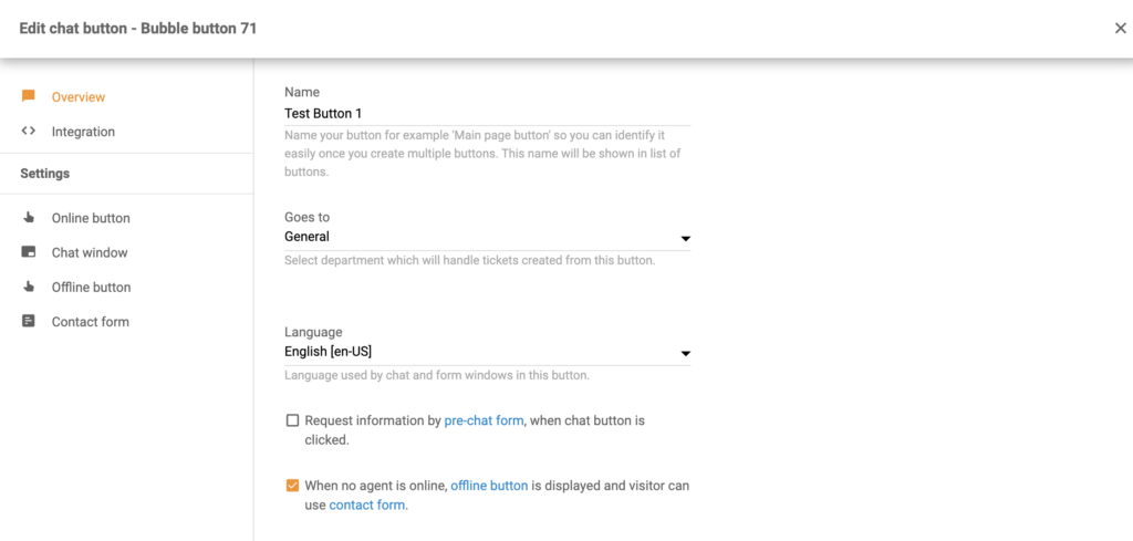 Configuração do botão de chat como parte da integração do Volusion