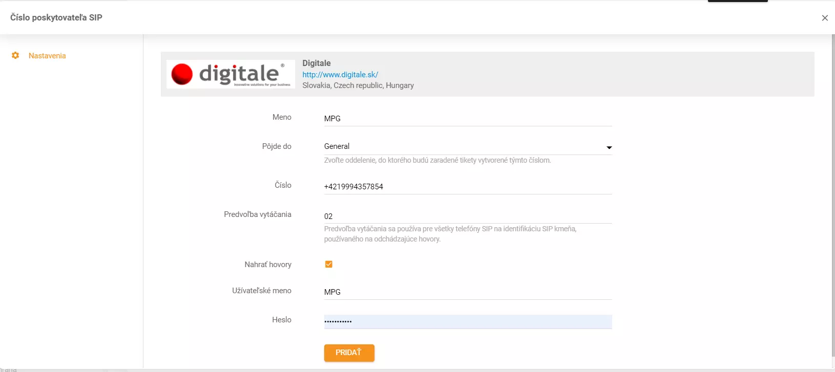 Configuração de credenciais Digitale