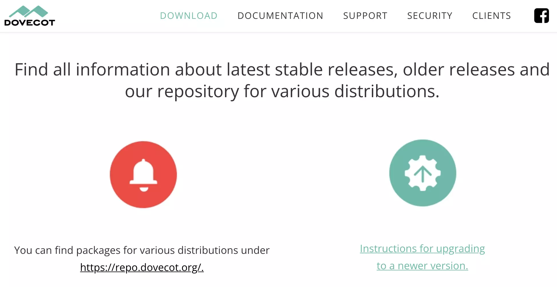 Site Dovecot com downloads disponíveis da versão mais recente