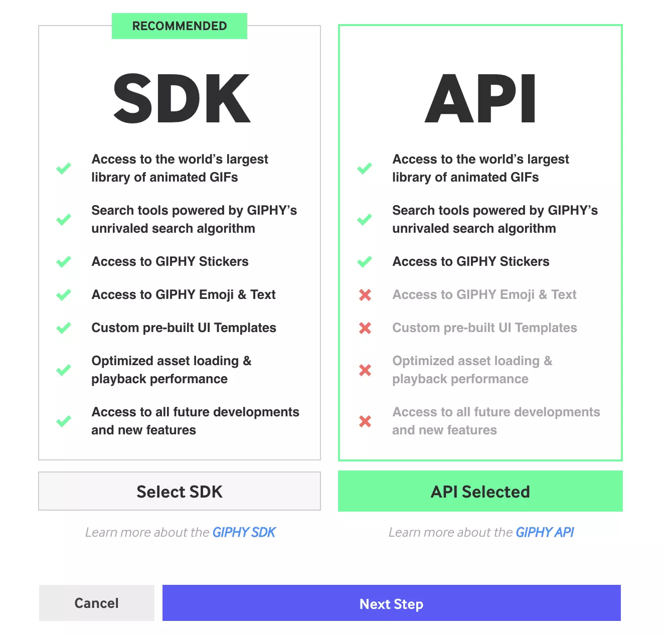 Seleção do tipo de aplicativo em Giphy