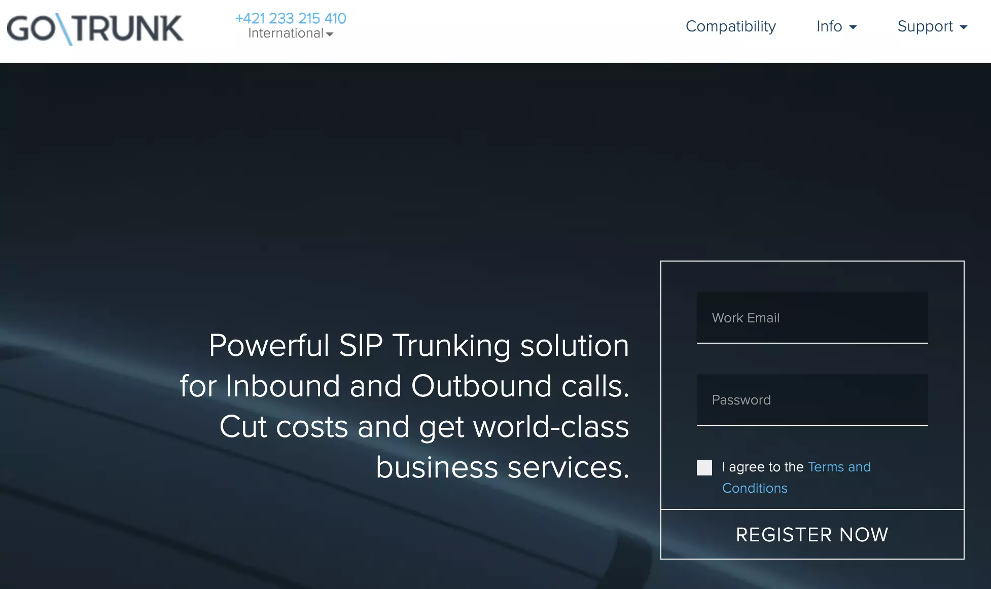 Página de registro da GoTrunk