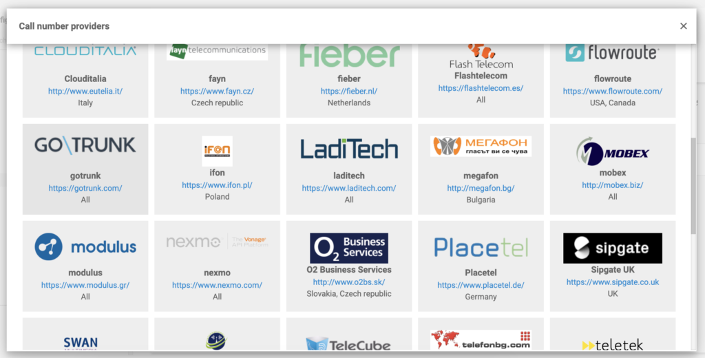 GoTrunk na lista de provedores VoIP no LiveAgent