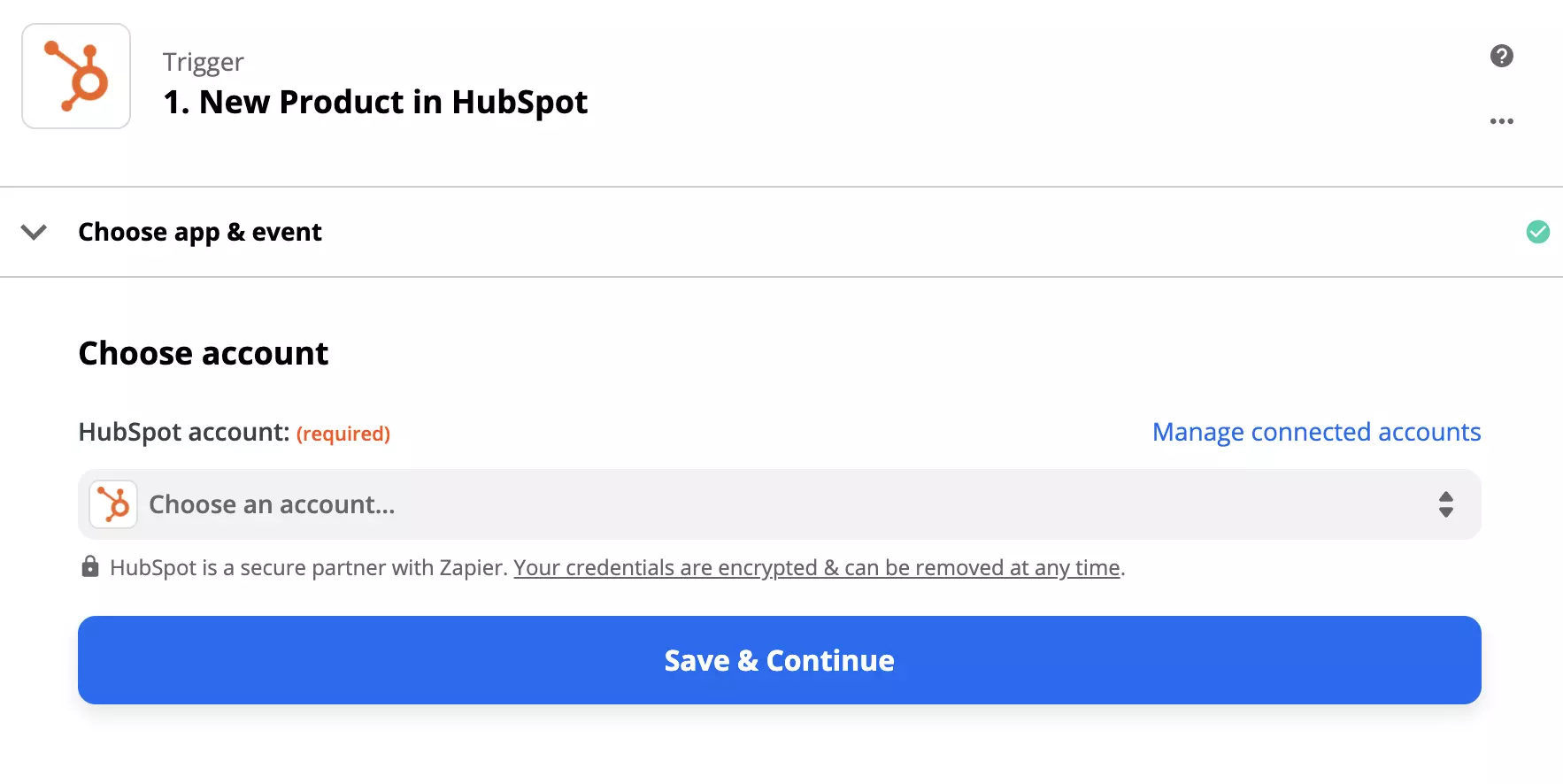 HubSpot trigger configuration options in Zapier
