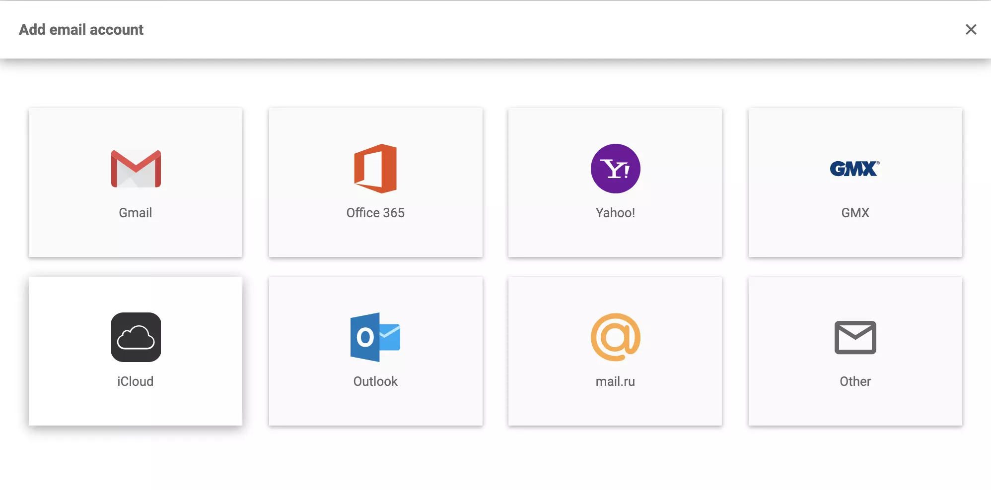 iCloud nas configurações de email do LiveAgent