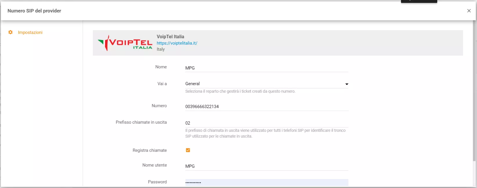 Credenciais VoipTel Italia