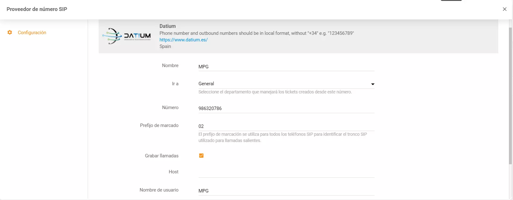 Insira as credenciais Datium
