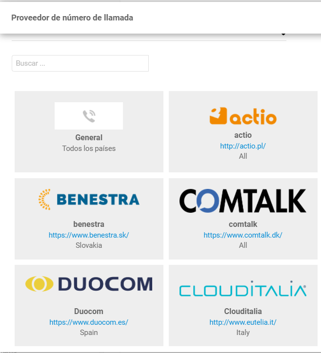 Selecione Duocom na lista de provedores VoIP