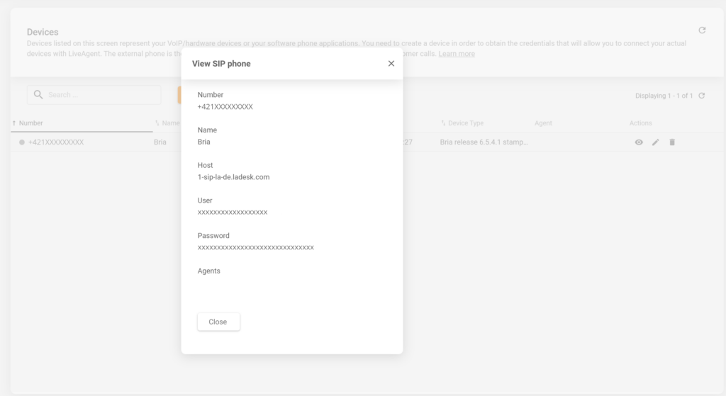 Configurações de SIP do LiveAgent