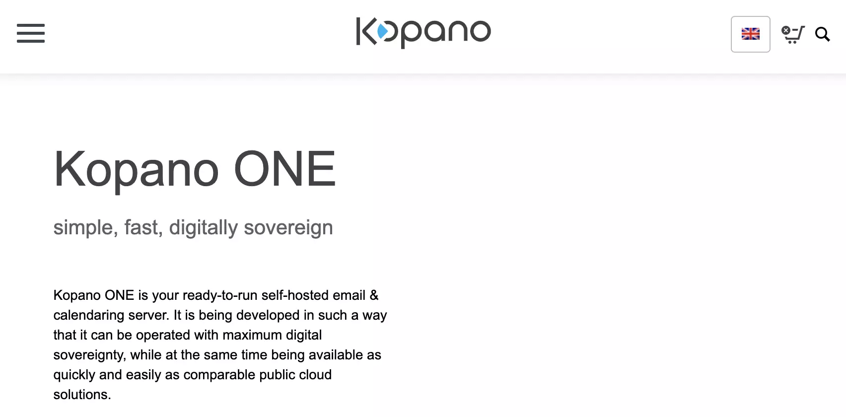 Página inicial do Kopano com descrição do produto Kopano ONE
