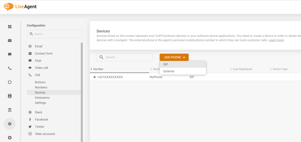 Como adicionar um novo telefone SIP na configuração do LiveAgent