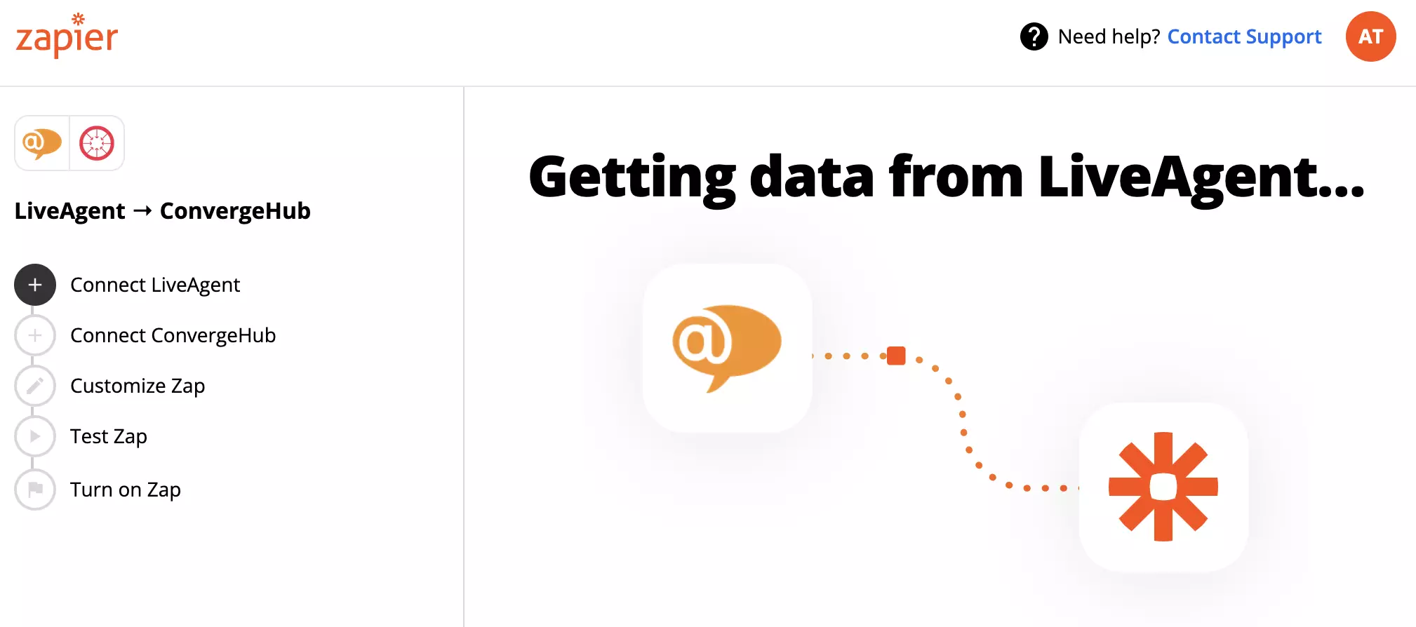 Conectando contas LiveAgent e ConvergeHub com Zapier