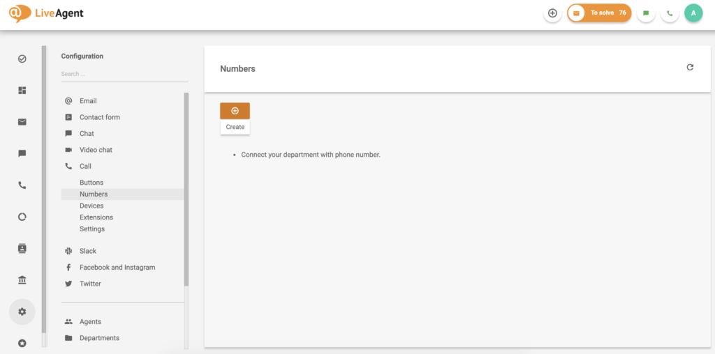 Create a new number option in LiveAgent configuration