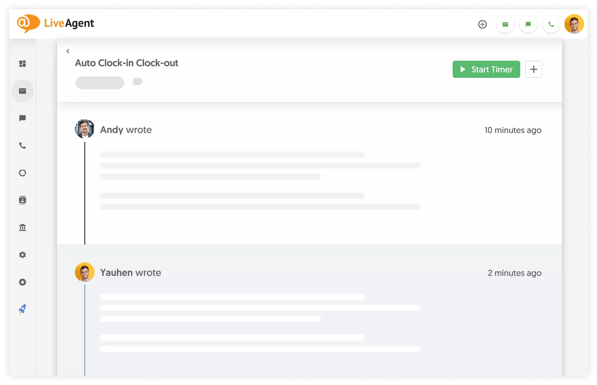LiveAgent rastreando tempo com Everhour