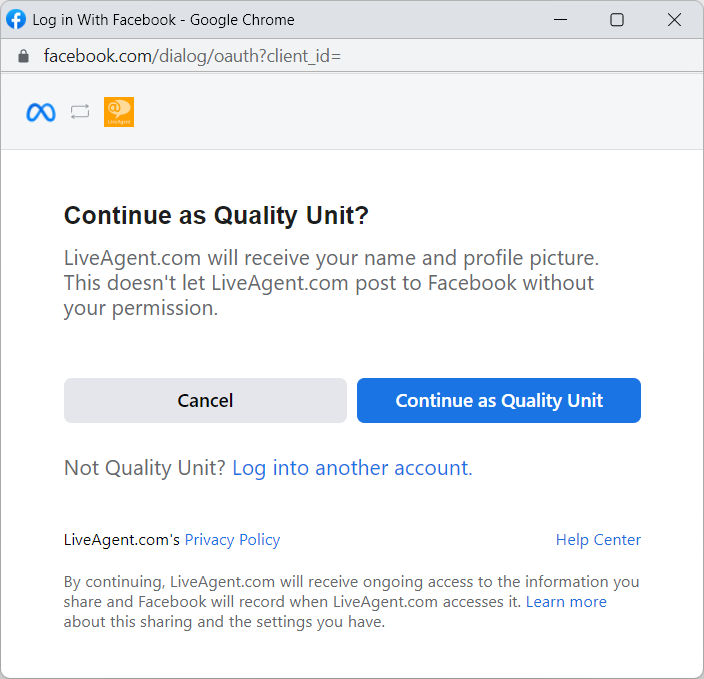Janela pop-up usada para fazer login em sua conta do Facebook