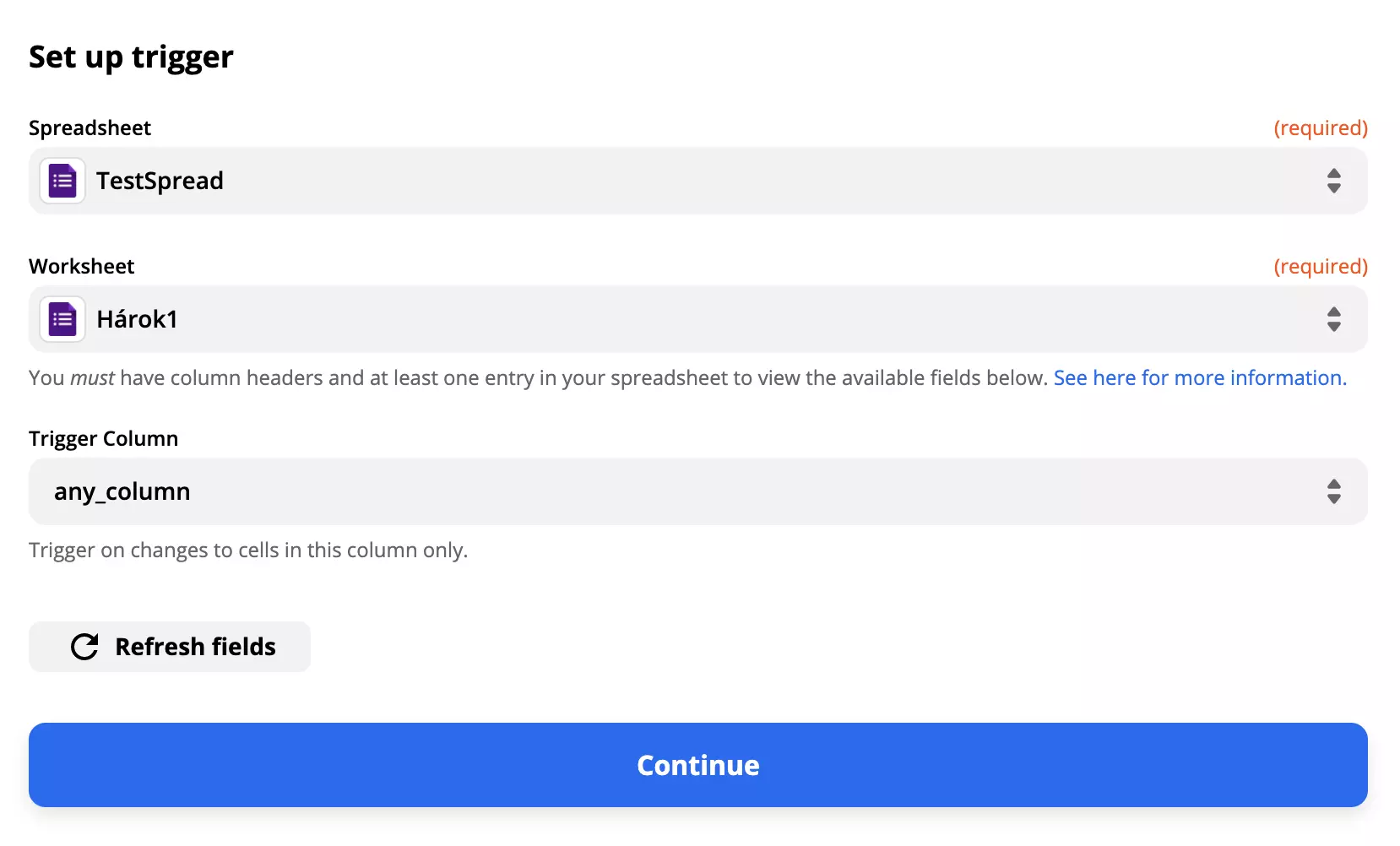 Exemplo de configuração de gatilho do Google Forms com campos preenchidos