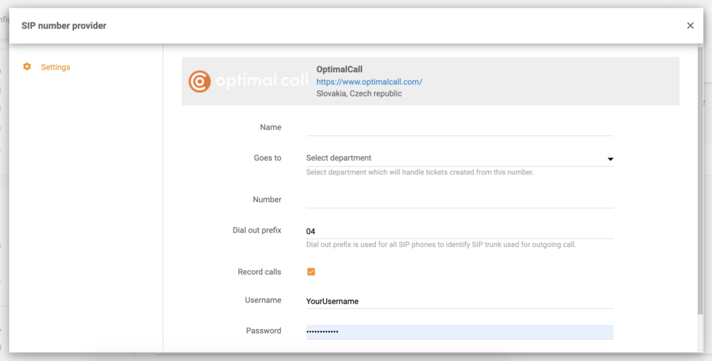 Configuração Optimal Call