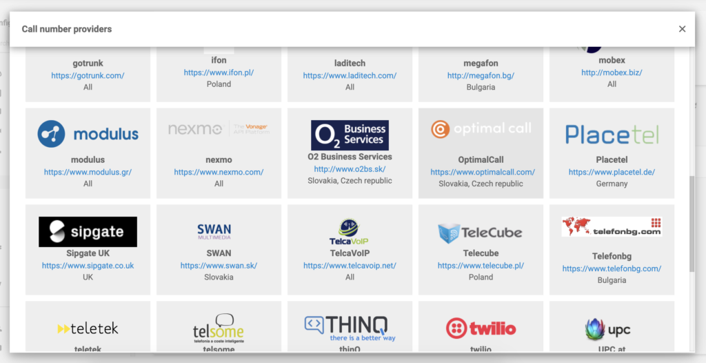 Optimal Call na lista de provedores VoIP