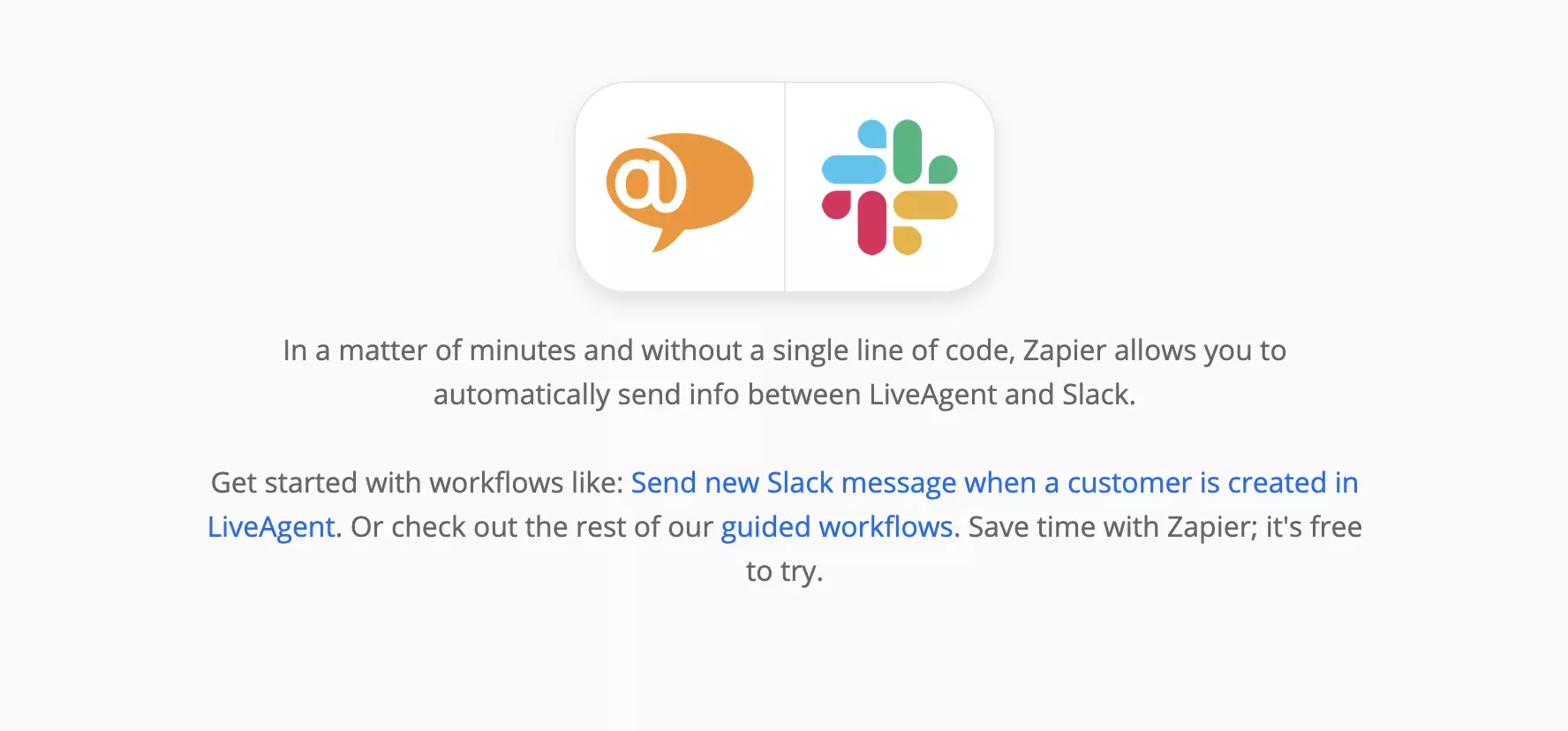 Página LiveAgent e Slack no Zapier