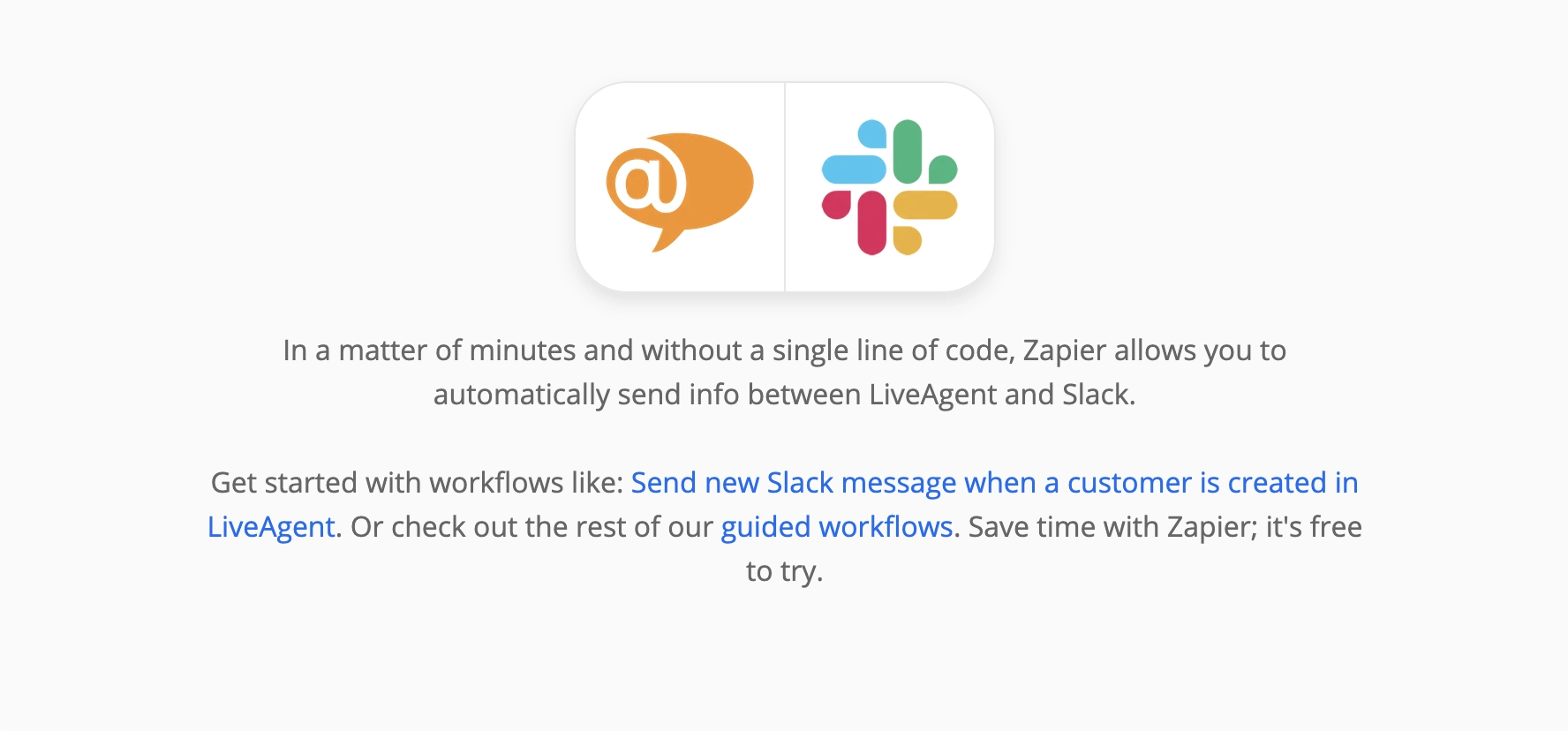Página do Zapier sobre integrações LiveAgent e Slack