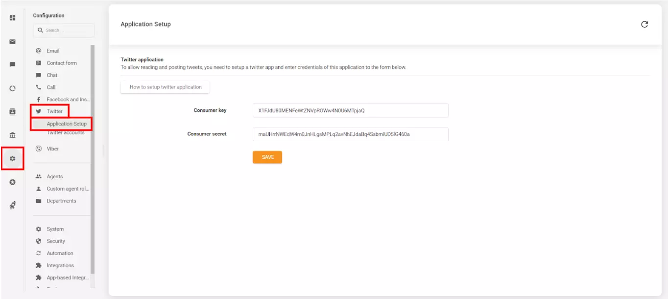 Imagem mostra onde e como conectar sua conta do LiveAgent com sua conta do Twitter (X) criada