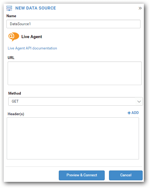 Janela de configuração Bold BI NEW DATA SOURCE