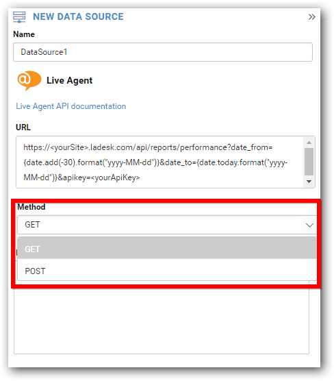 Seleção de método REST API Bold BI