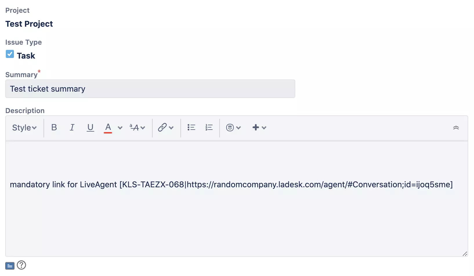 Uma nova janela do Jira com criação e descrição do novo problema