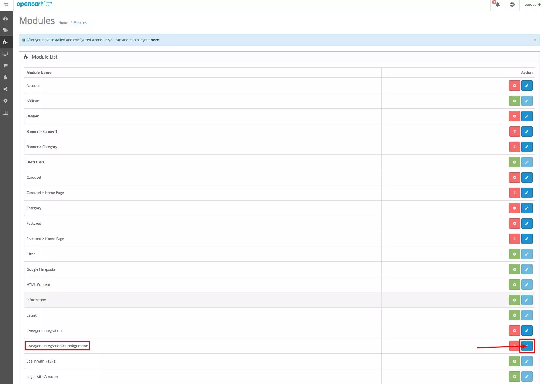 Integração OpenCart LiveAgent - Configuração