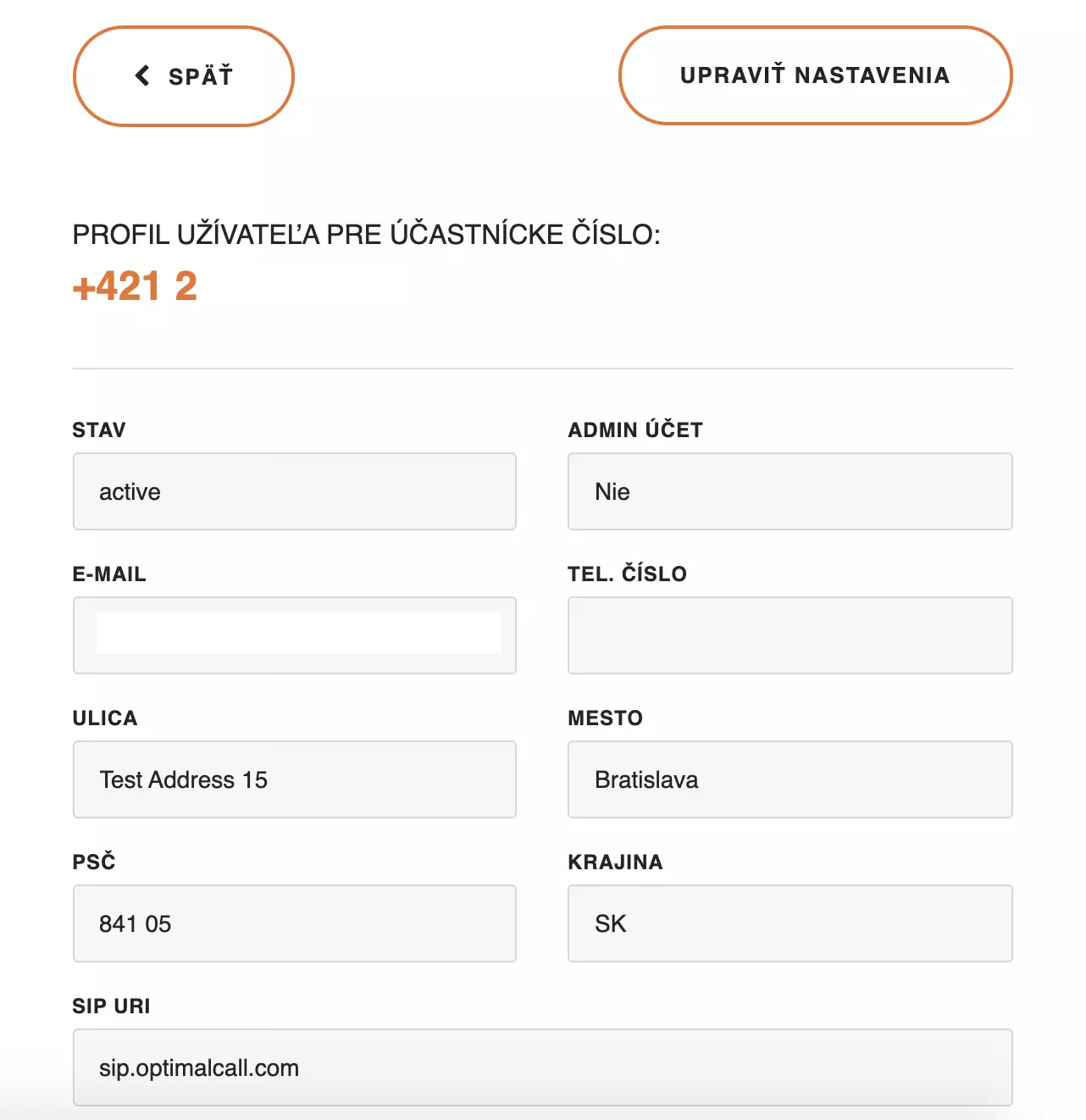 Informações do perfil Optimal Call