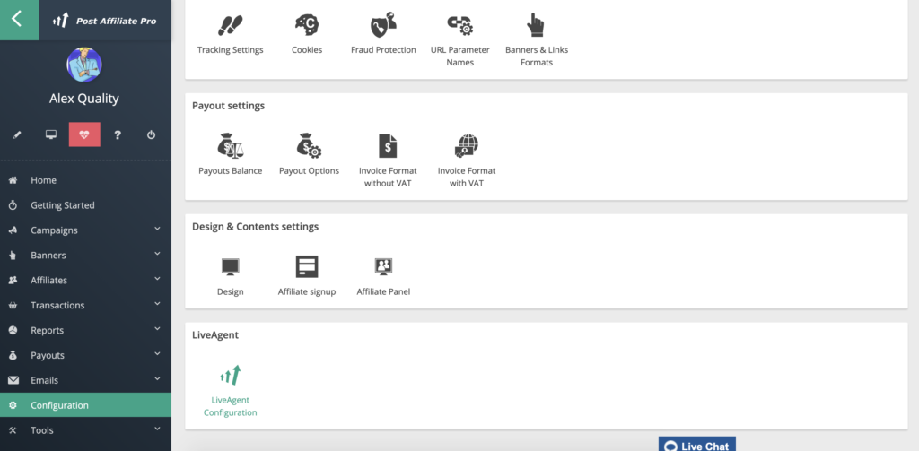 Configuração do LiveAgent no Post Affiliate Pro