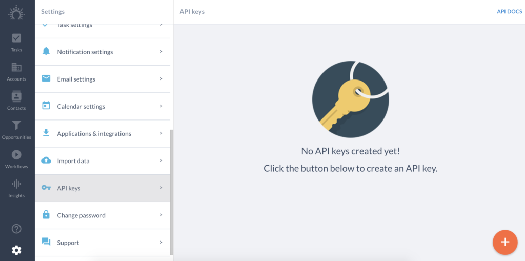 Chaves API na configuração Salesflare