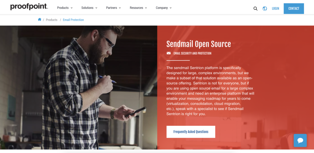 Homepage do Sendmail com opção de download e informações