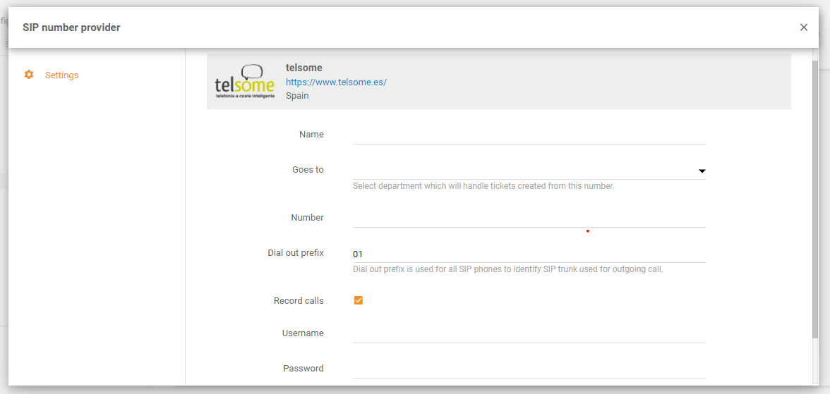 Integração Telsome no LiveAgent