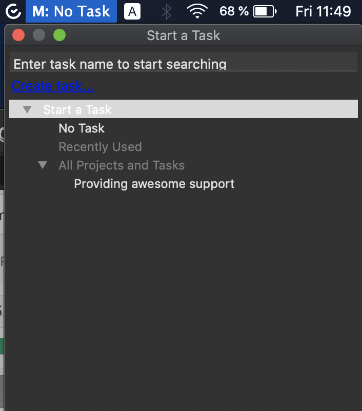 Aplicativo TimeCamp para sistemas operacionais Mac