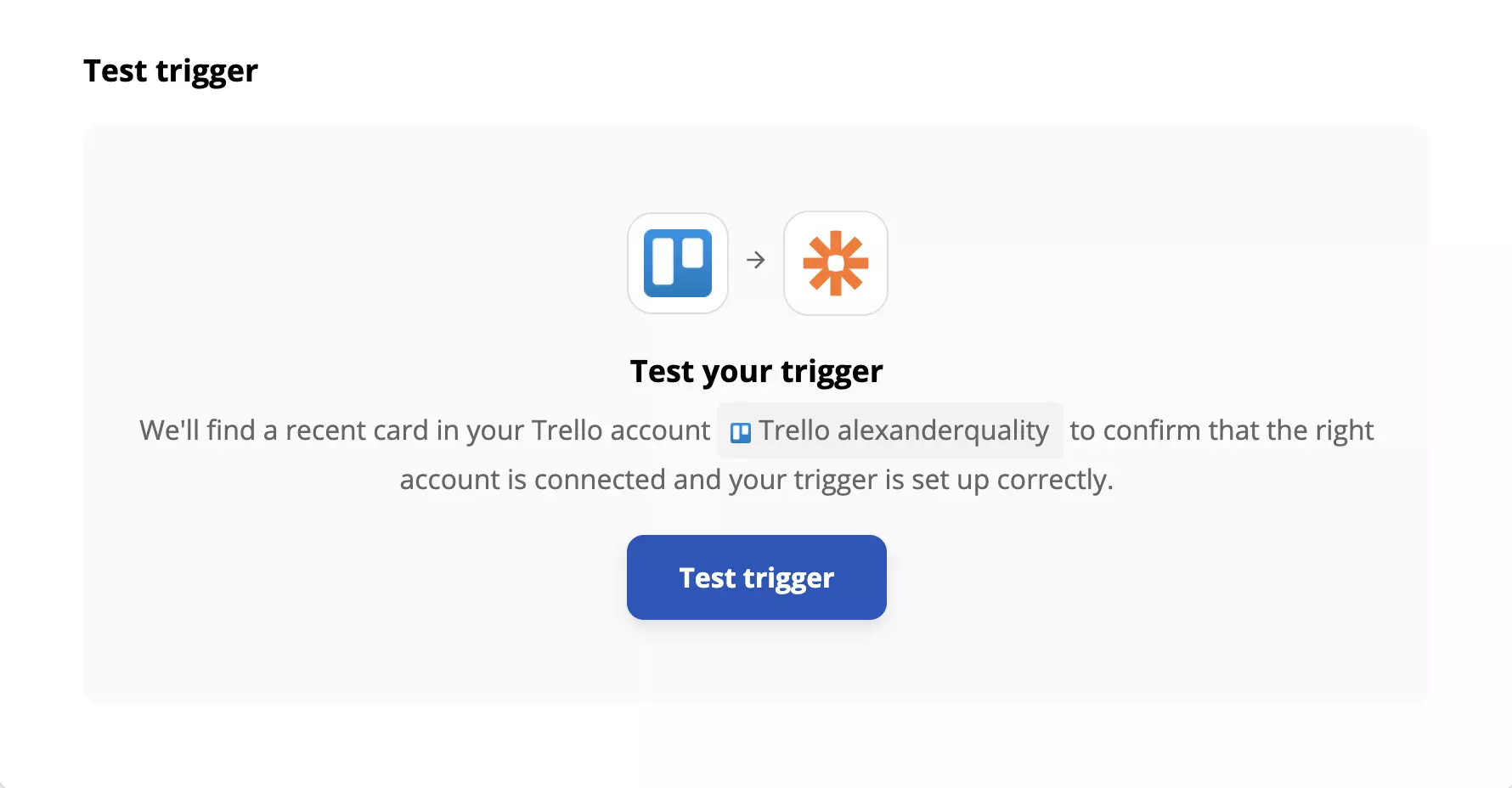 Teste de um gatilho do Trello no Zapier