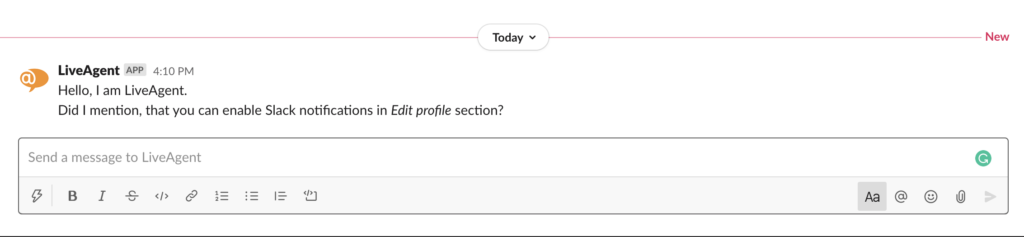 Notificação do Slack sobre nova tag Urgente no LiveAgent