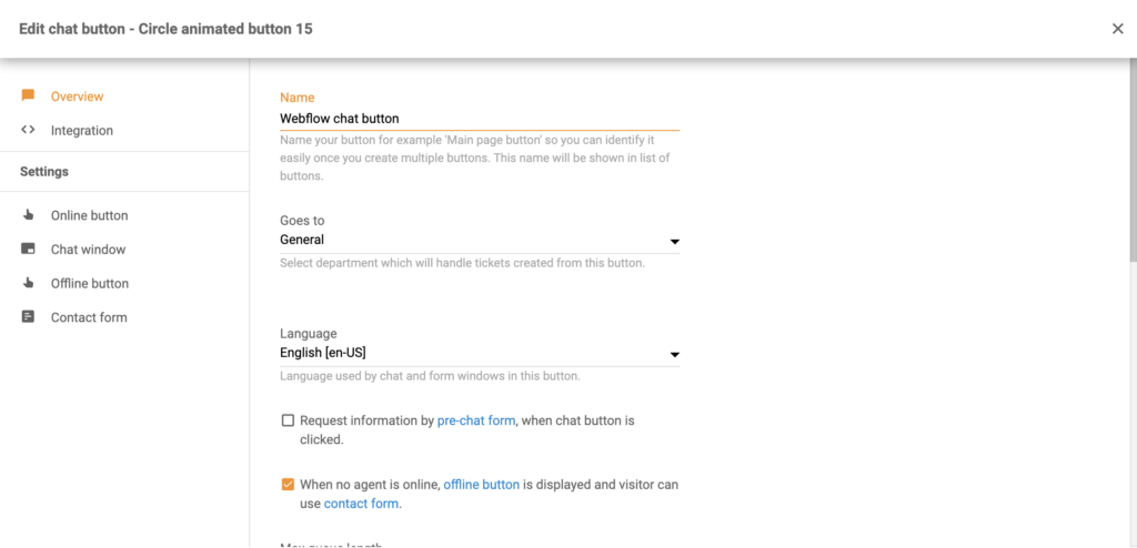 Configuração do botão de chat no LiveAgent