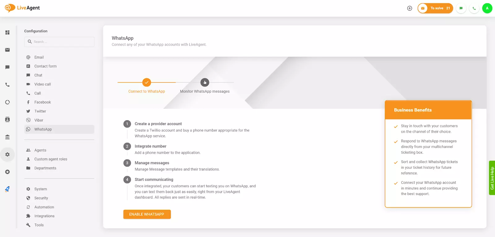 LiveAgent's WhatsApp integration
