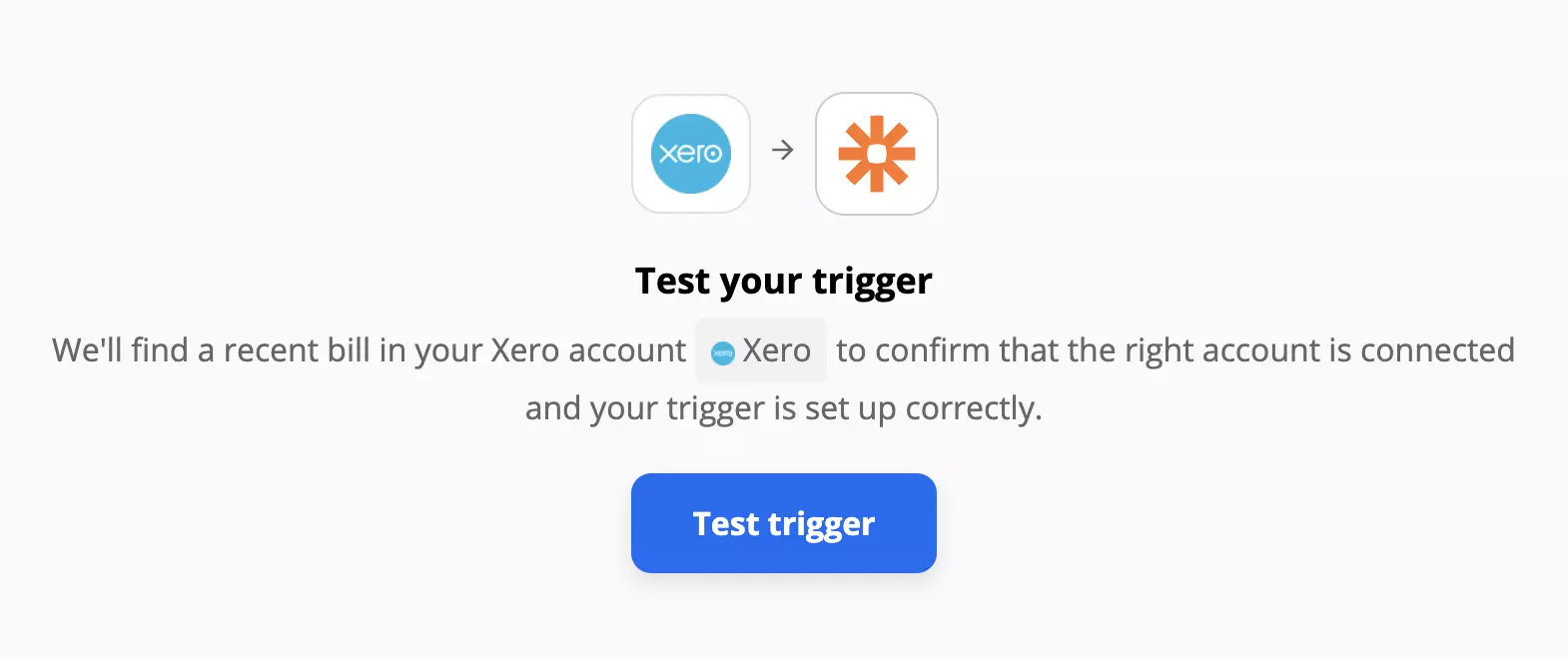 Teste do gatilho Xero nas integrações Zapier