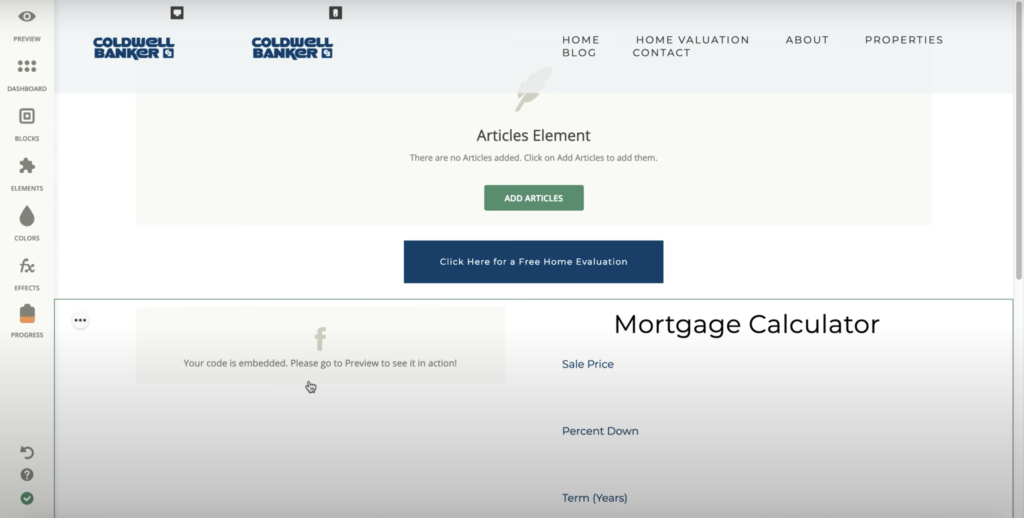 Construtor de sites Zentap com múltiplas opções no painel esquerdo