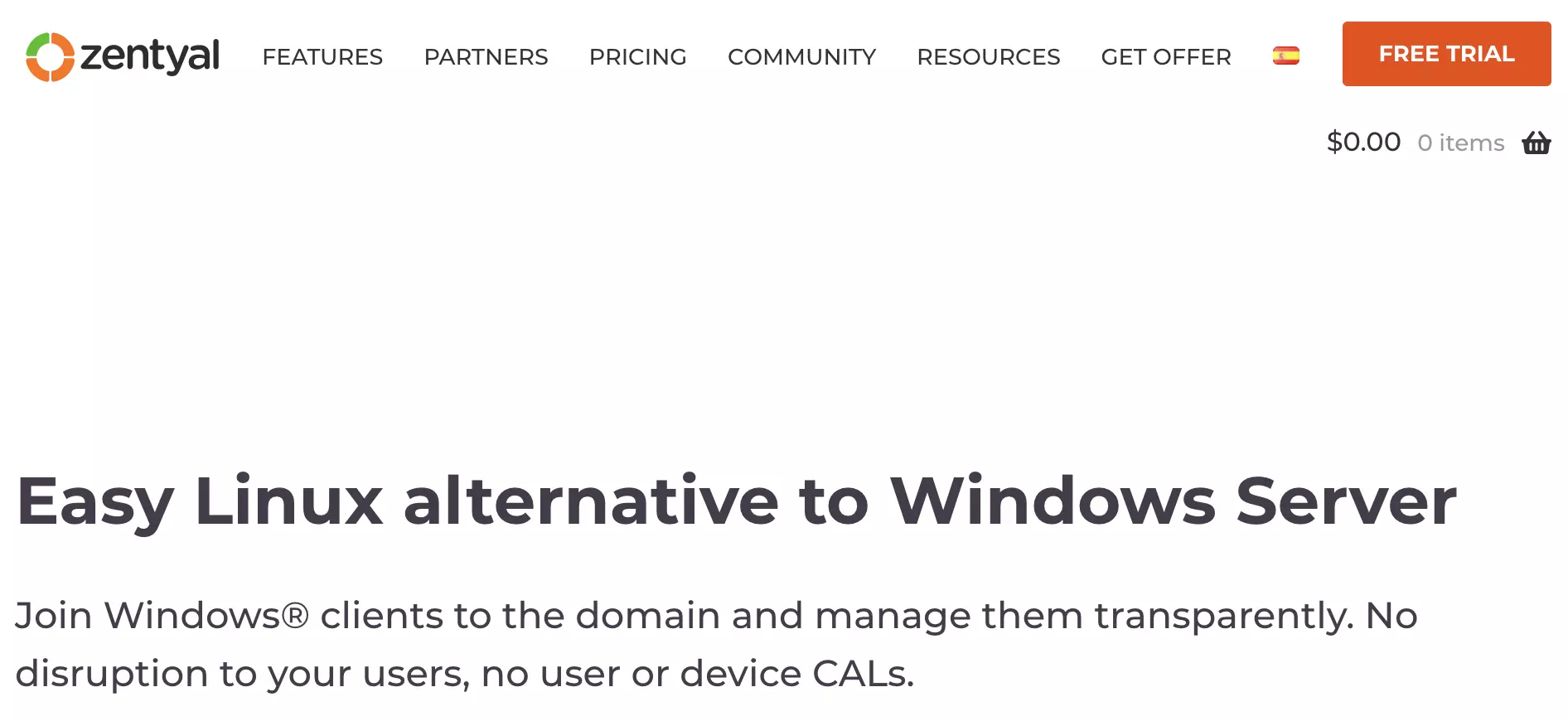 Página inicial do Zentyal com subpáginas e informações