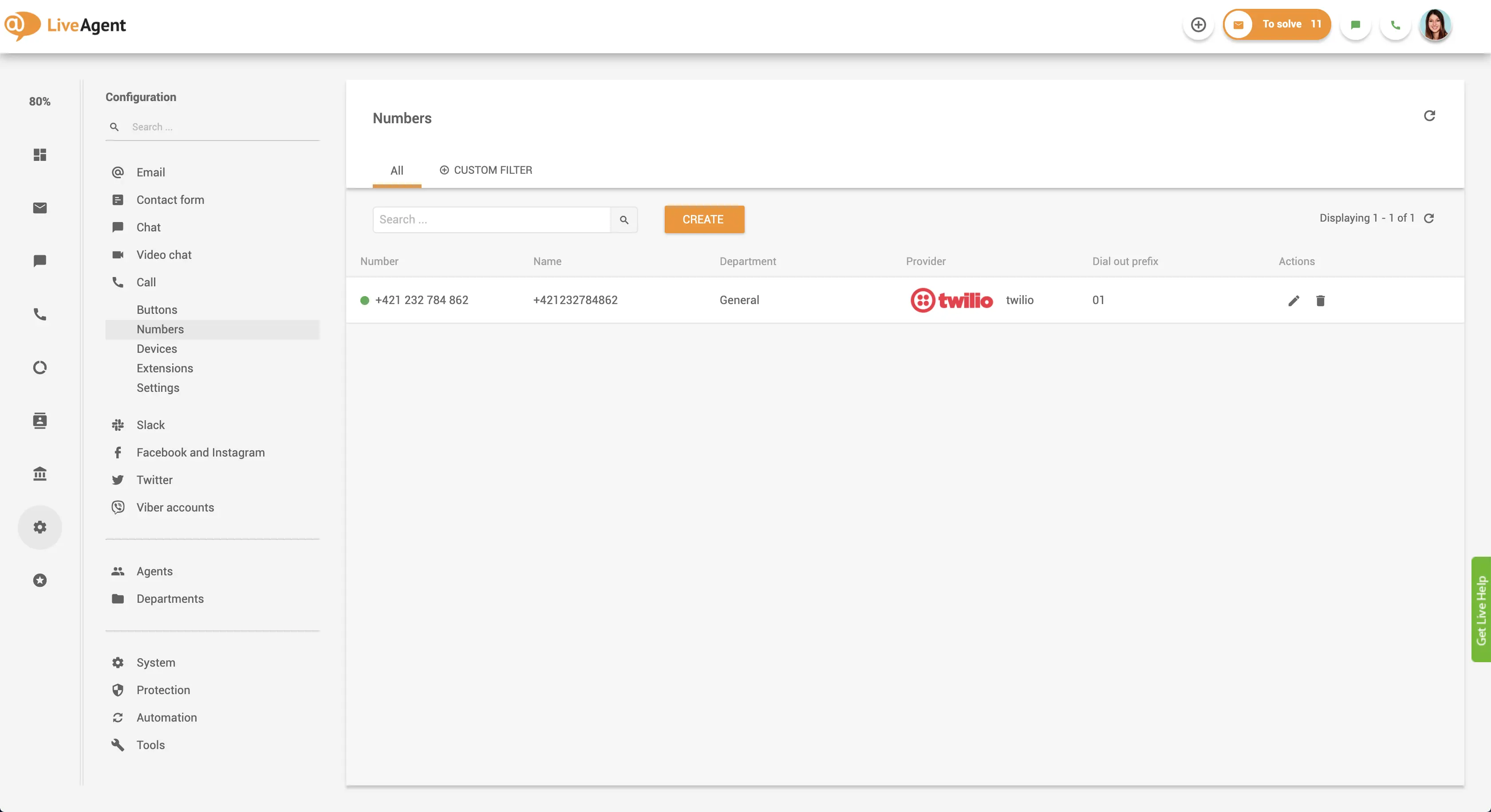 Interface de conexão de número de telefone