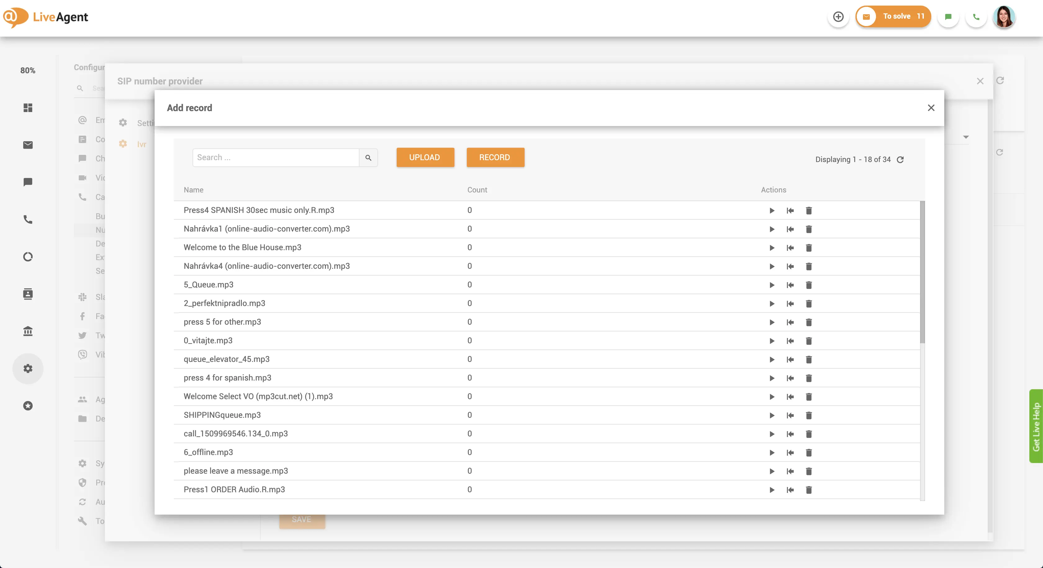 Interface de carregamento de mensagens de IVR