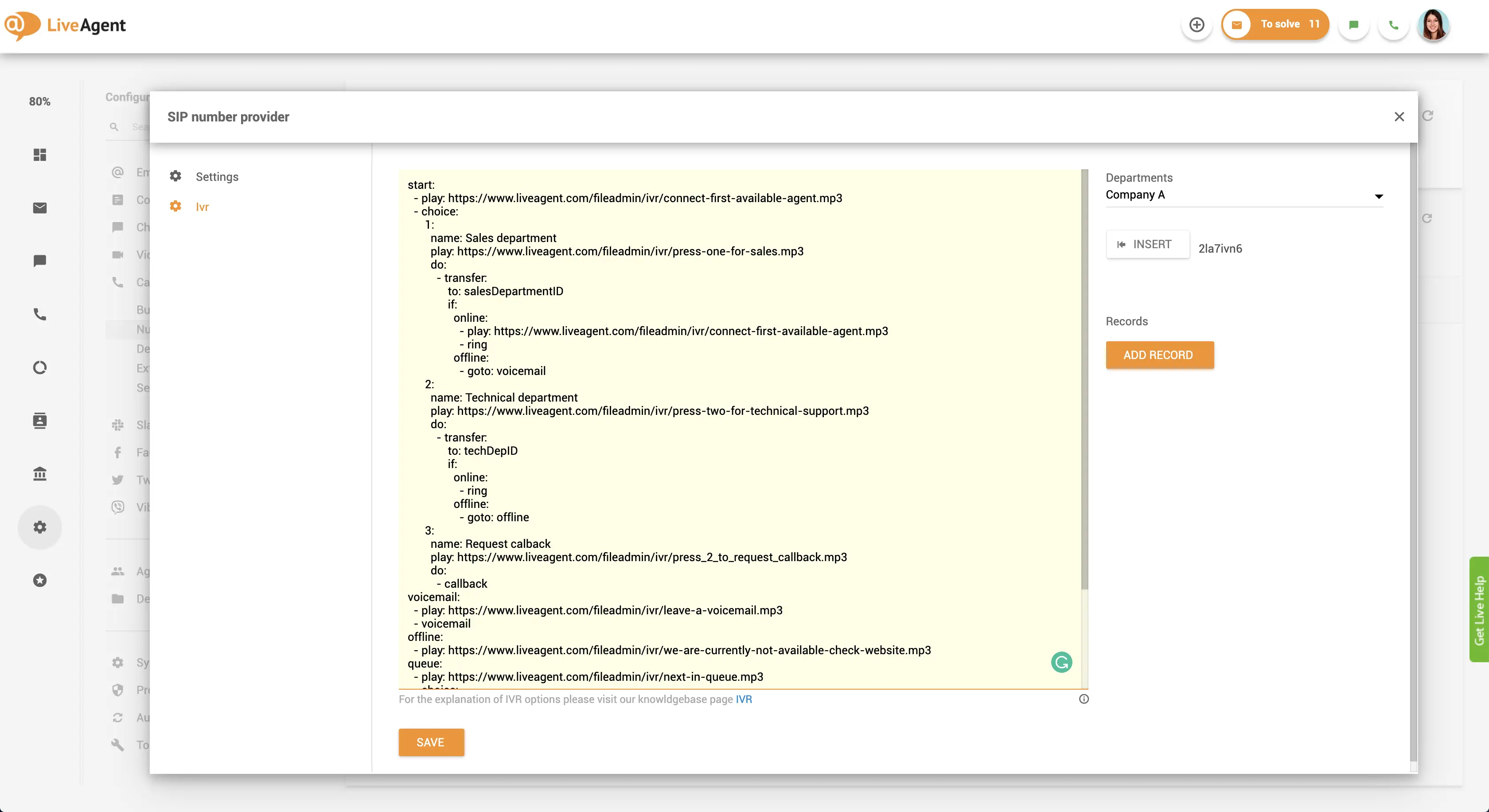 Interface de criação de script de IVR
