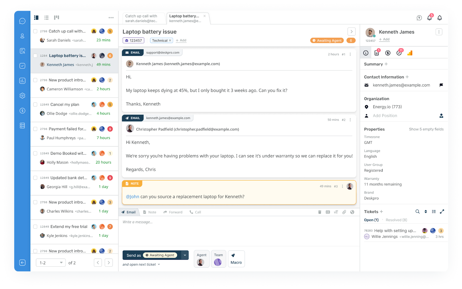 Captura de tela da interface Deskpro