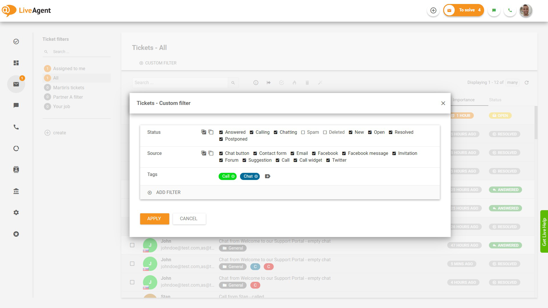 Filtrando tickets por tags no LiveAgent