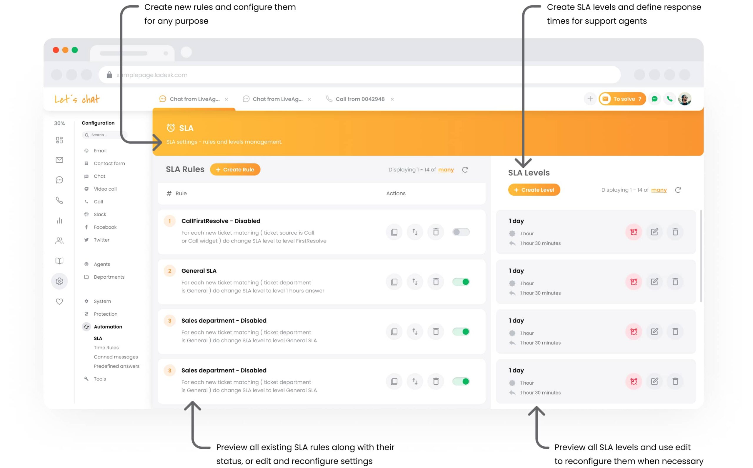 Regras de SLA do LiveAgent