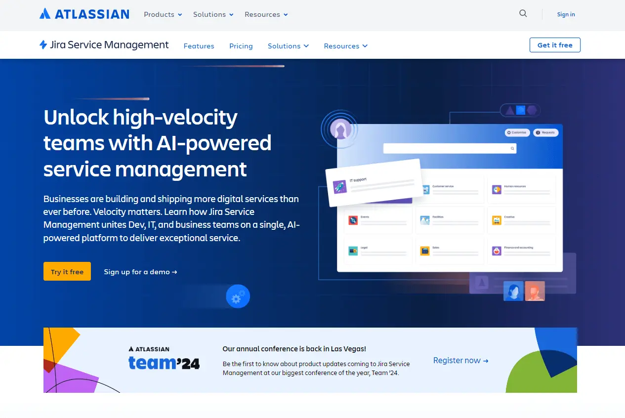 Homepage do Jira Service Management, uma alternativa Help Scout para software de help desk