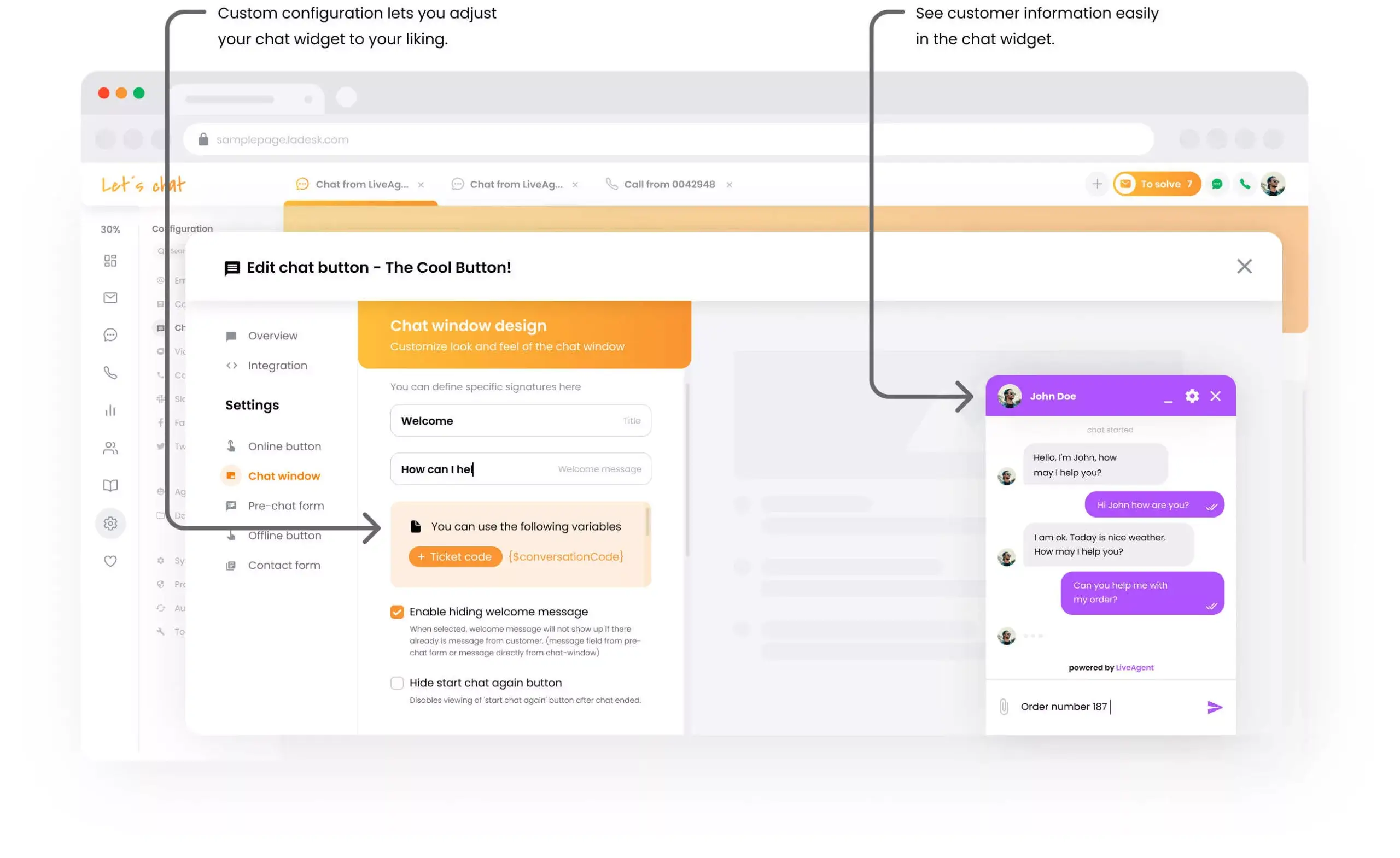 Personalize a janela de chat