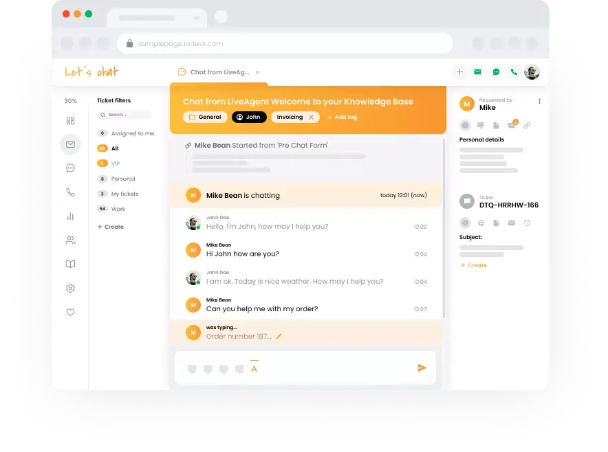 Visualização da equipe de suporte
